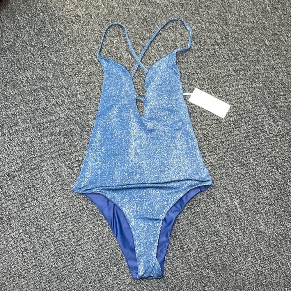 Shimmer Brazilian cut strappy back one piece bathing suit